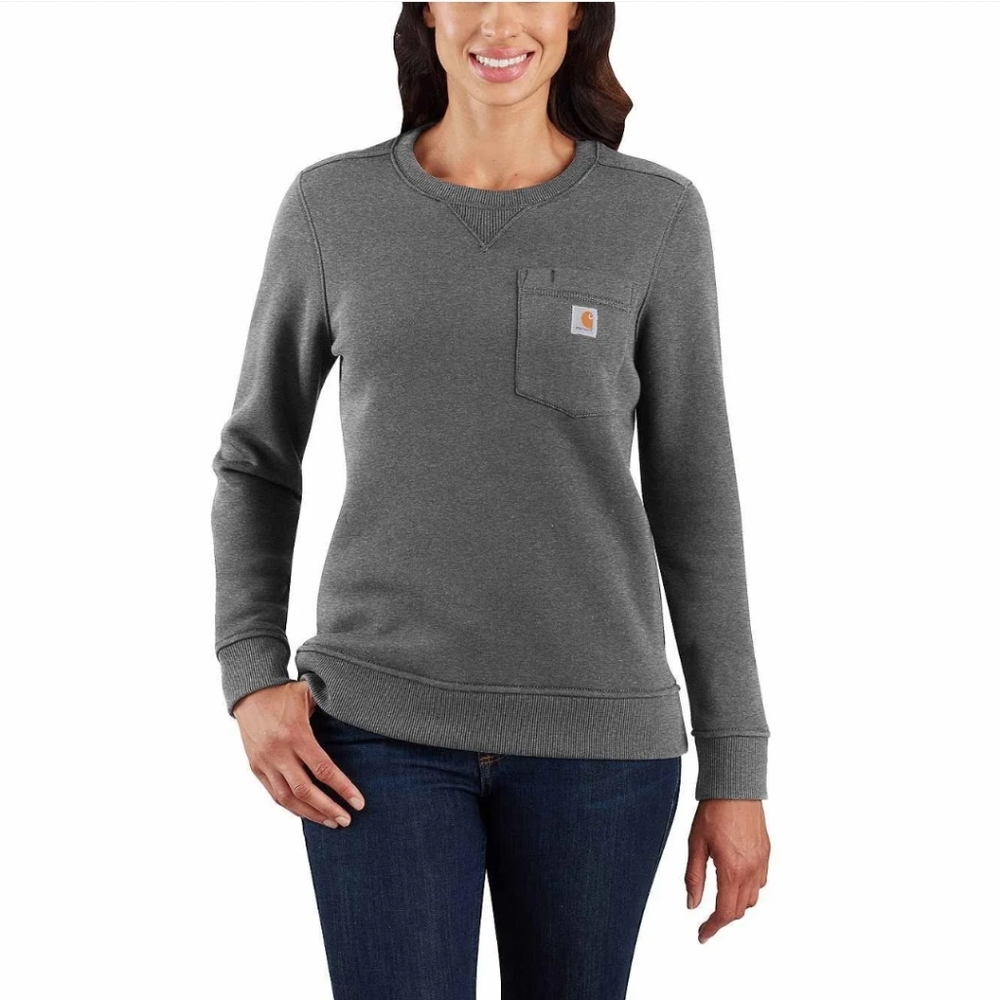 COPY - Women's Carhartt Clarksburg Crewneck Pocket Sweatshirt Size Small Grey